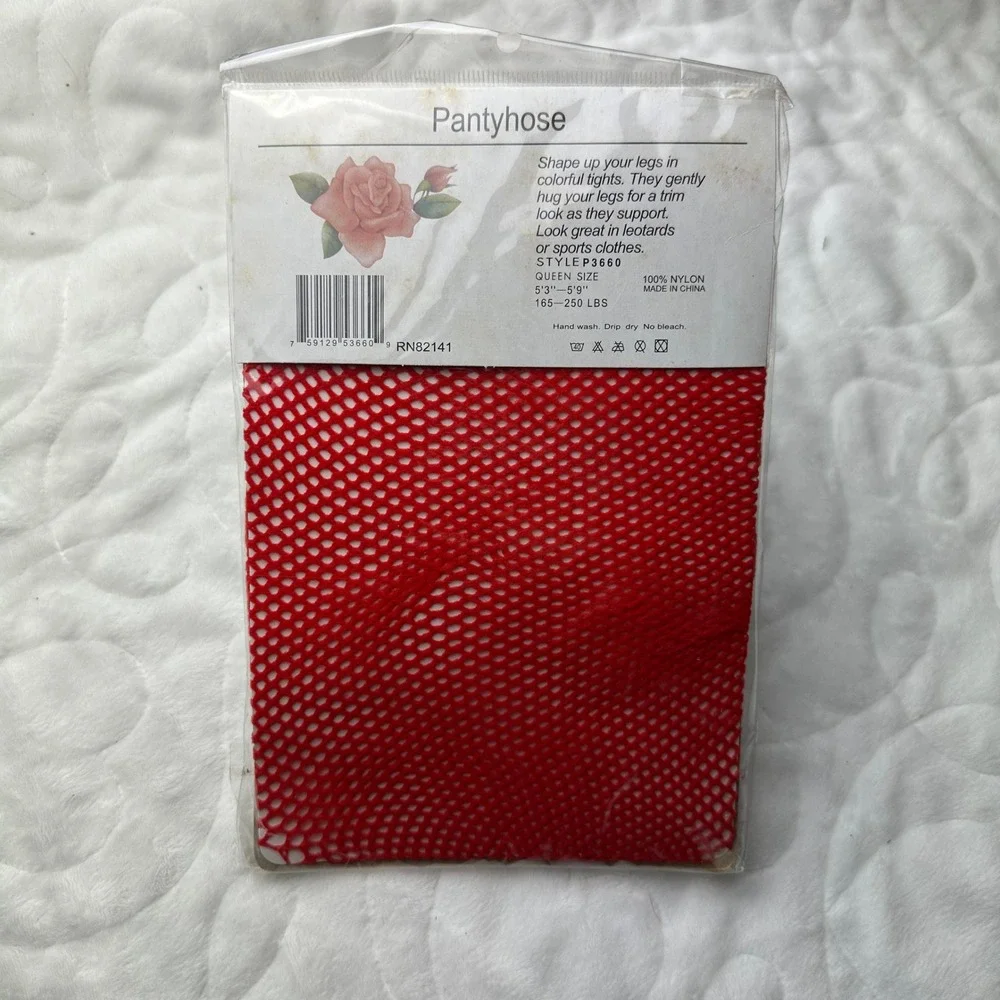 Sophia Red Fishnet Pantyhose Queen Size Plus Sexy Stretch Nylon Tights Deadstock